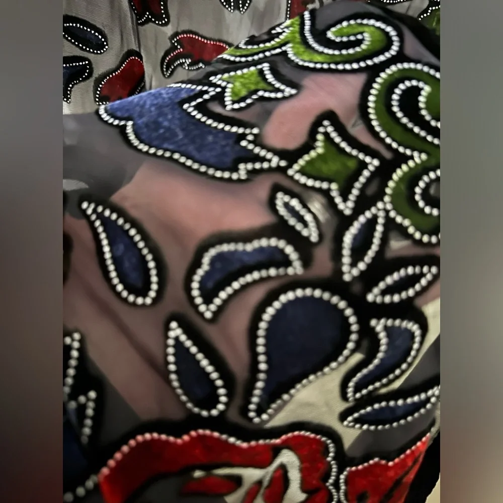 Table Runner/Scarf - Burnt Out Pattern Velvet Floral with Fringe 62 x 17